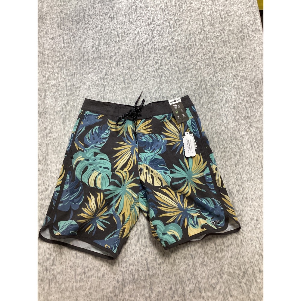 Salty Crew Breaker Boardshorts Mens 30 Black Tropical Palm‎ Leaf 30335100 NWT